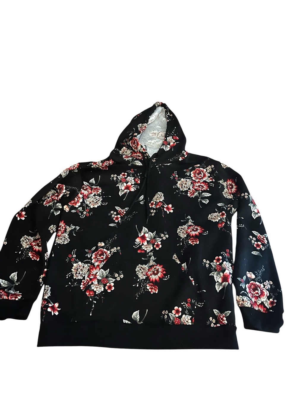 Gypsies & Moondust Black Hoodie with Burgundy Floral Accents. Comfy
